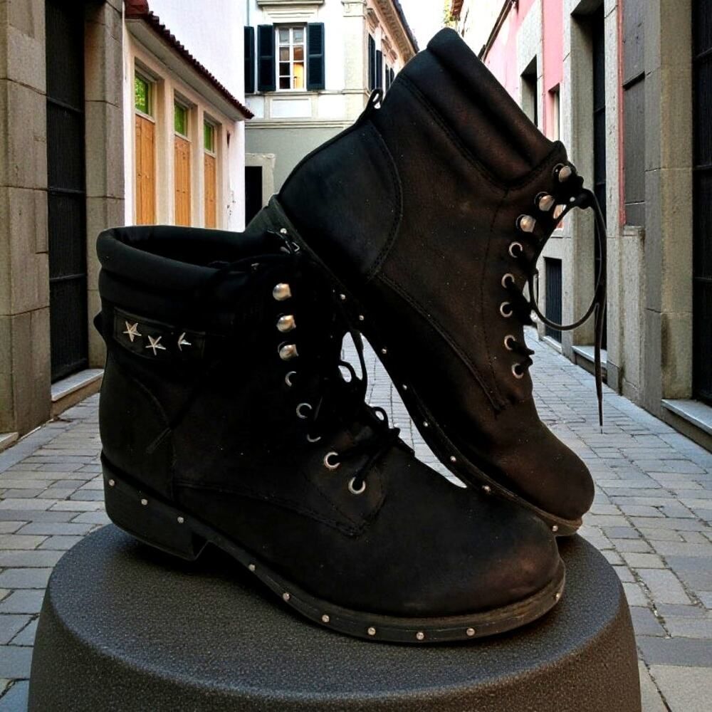Rock & Candy Joli Womens Black Studded Combat Boots - Size 9 . . . AWESOME!!